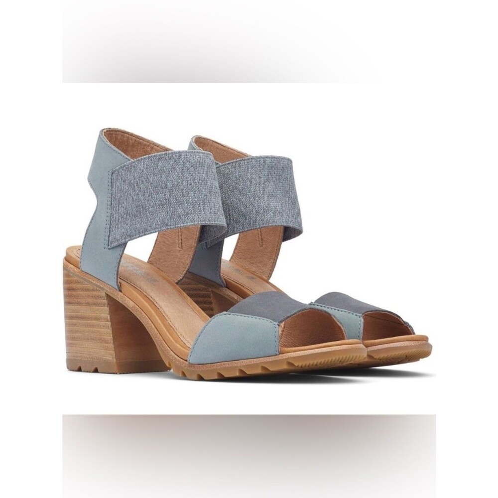 SOREL Nadia Blue Suede Elastic Block Heel Sandals Women's Size 10